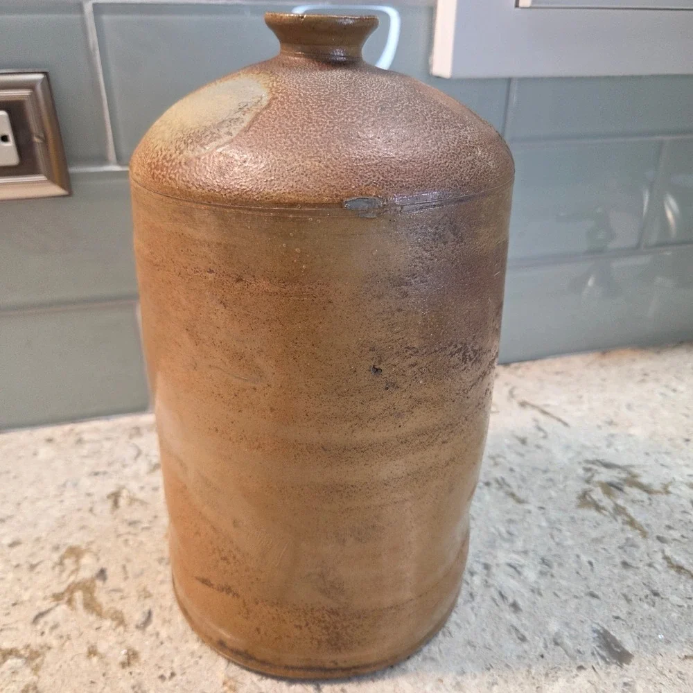Vintage Studio Pottery Stoneware Vase Large Salt Glaze Brown Earthy Rustic Jug
